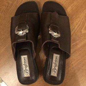 Brighton Brown/Black Open Toe Mule/Sandal Sz 7.5